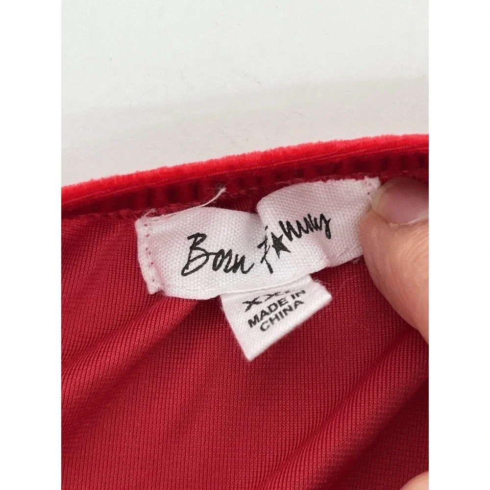 Born Famous Jumpsuit Women's‎ XXL Red Llama Christmas Theme Sleeveless Velour